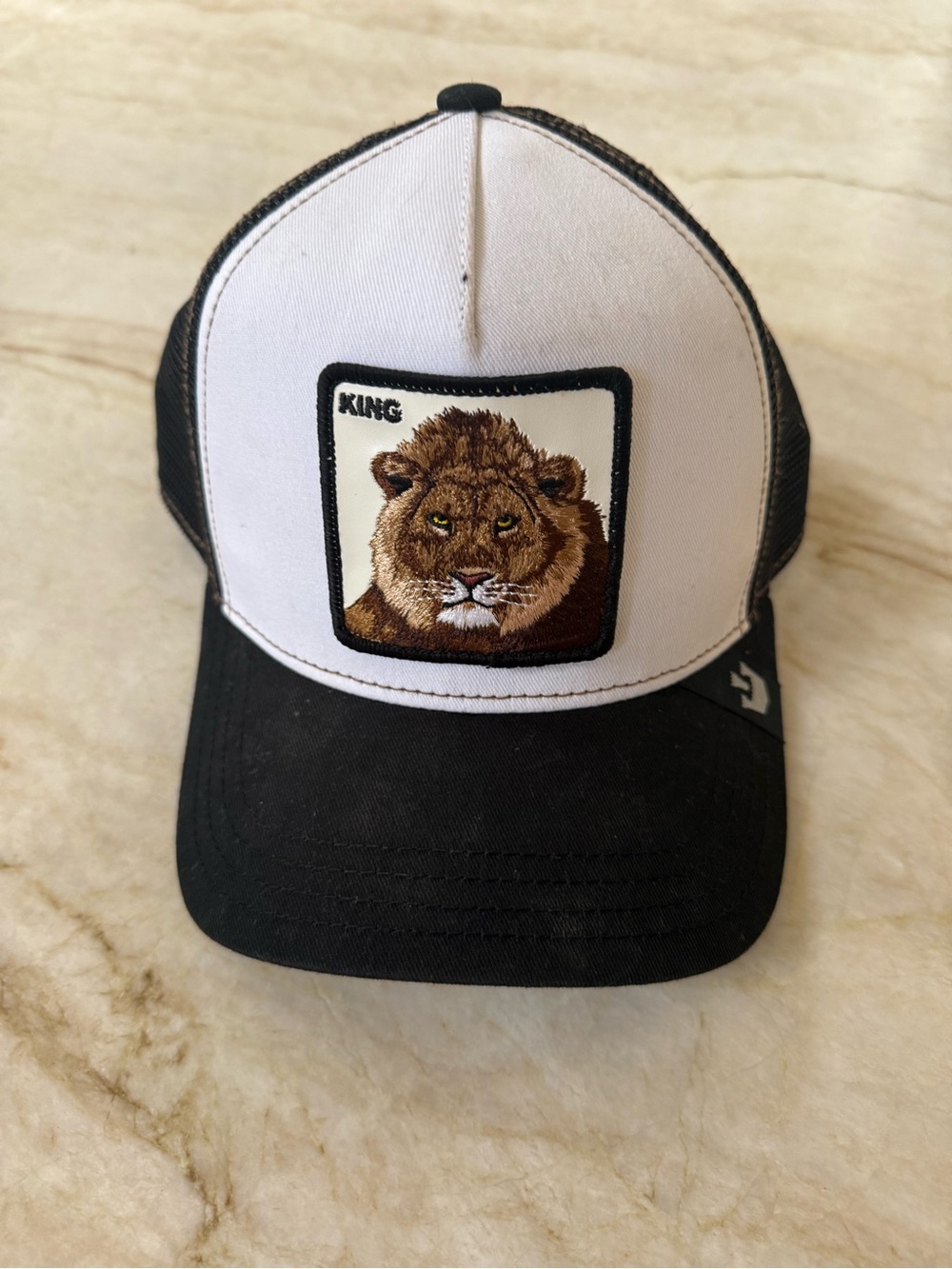 Goorin Bros Black & White Lion ‘King' Patch Trucker Hat